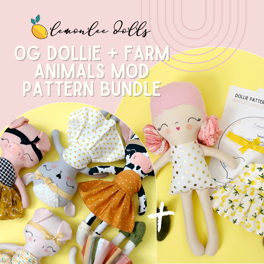 BUNDLE of The Original LemonLee Dollies Sewing Pattern and On The Farm Animal Modification Pattern